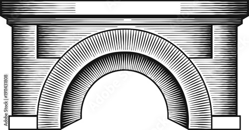 classic stone archway illustration old architecture entrance with detailed engraved lines and shadows