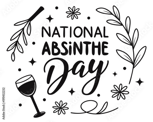 Green Absinthe Cocktail Vector Illustration, Alcohol Beverage and Bar Concept