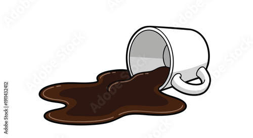 Spilled Coffee Cup Illustration on White Background.