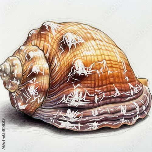 Detailed illustration of a scratched shell with intricate textures isolated on a white background