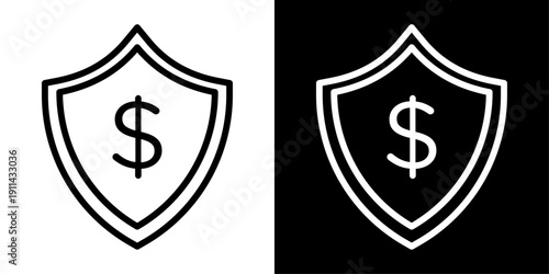 Finance shield icon representing financial security, secure payments, fraud protection, insurance, and safe transactions.