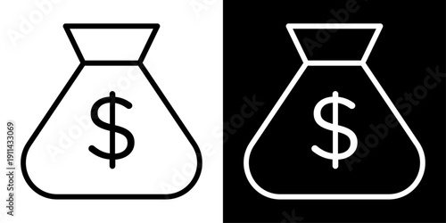 Money bag icon with dollar symbol representing savings, profit, cash income and financial growth.