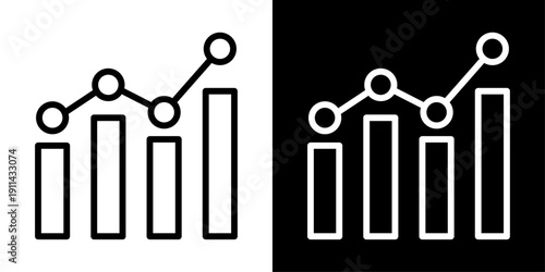 Market analysis icon showing data growth chart, business analytics, financial report and performance tracking.
