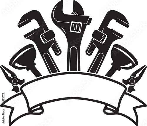 Plumber Monogram Split Frame for Logo or Text T-Shirt Design Silhouette vector black on a white background