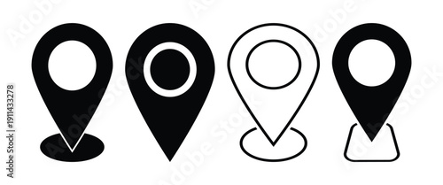 Simple black color Location pin set isolated on a white background are used in Digital Mapping, Navigation and tracking system.
