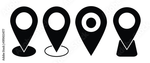 Simple black color Location pin set isolated on a white background are used in Digital Mapping, Navigation and tracking system.