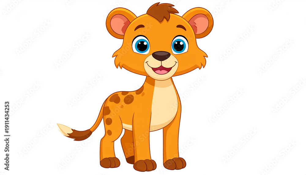 Obraz premium Sweet little cub cartoon illustration, soft shapes and friendly expression, white background.