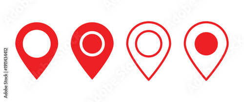 Flat vector GPS, Map location pin designed are used for pinpoint specific locations, digital and physical maps and real-time location tracking in delivery or taxi apps.