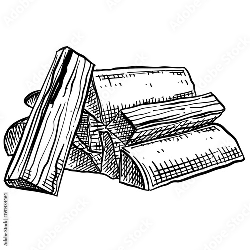firewood logs stack vector line art hand drawn illustration