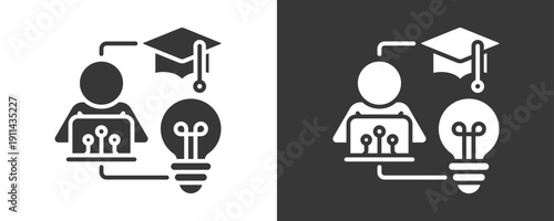 Blended Learning Icon Set Vector Collection Isolated In Black And White