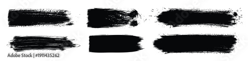 Black brush strokes vector collection set of hand drawn ink smears and grunge paint textures isolated on white background for artistic graphic design