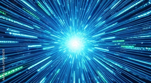 The Encrypted Fiber Optic. Shot flying through a dark tunnel of glowing Fiber optic strands.