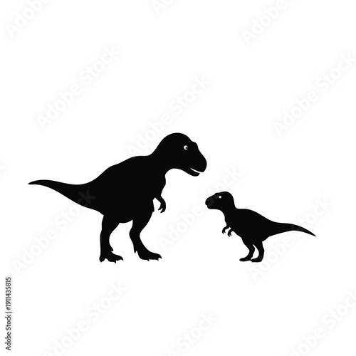 Two Tyrannosaurus Rex dinosaurs silhouettes facing each other.