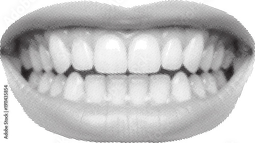 Halftone collage of smiling teeth with detailed texture and pattern