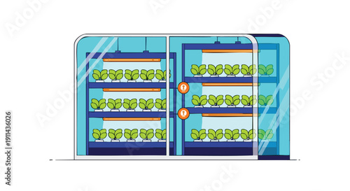 Vertical Hydroponic Farm System Growing Plants Indoors.