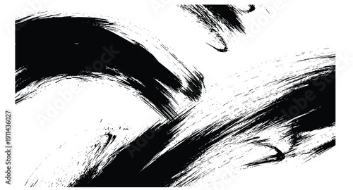 Abstract black grunge brush strokes vector illustration dynamic ink splash and sweep texture isolated on white background for artistic design