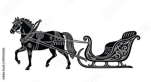 Vintage Horse Drawn Sleigh Illustration.