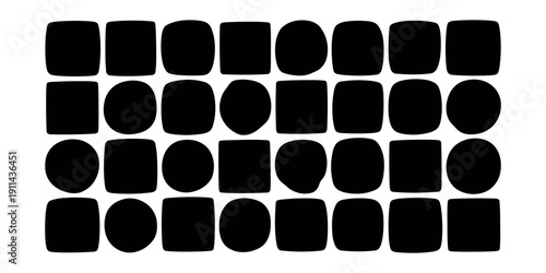 Black shapes on white background squares  in white background