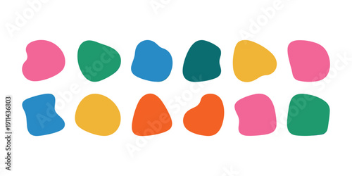 Colorful blobs on white background pink green blue  in white background