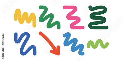 Colorful squiggly lines on white background abstract wavy lines