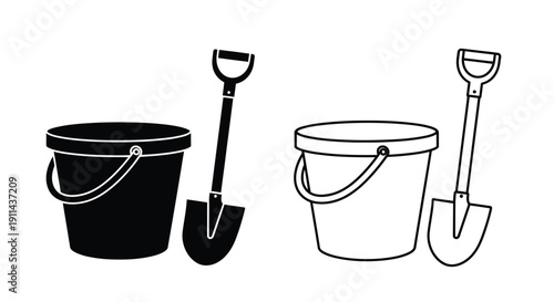 Two bucket and shovel illustrations one dark and one light