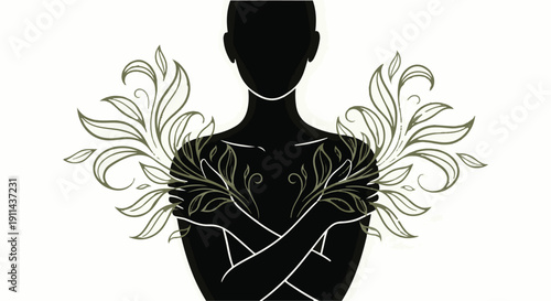 Silhouette of a person with decorative floral patterns on their shoulders