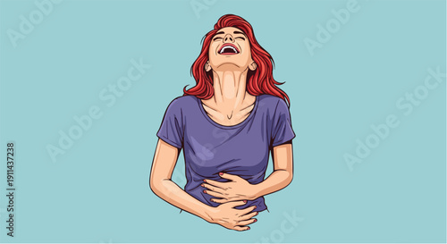 Woman laughing heartily with joy and happiness.