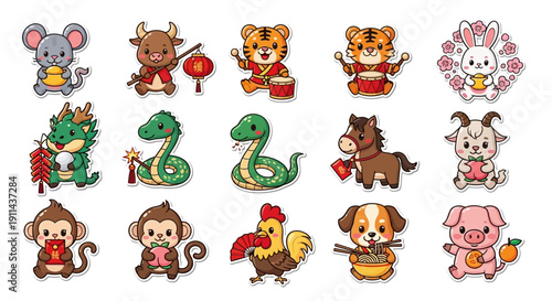 Cartoon zodiac animals collection for lunar new year celebrations