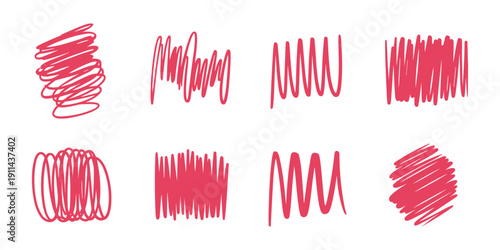 Red scribbles and lines on white background hand drawn
