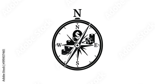 Vintage style compass with floral design on white background
