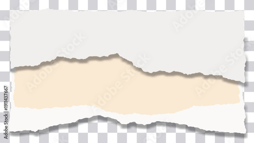 Double layered torn paper background with beige reveal and soft shadow, horizontal ripped edge vector