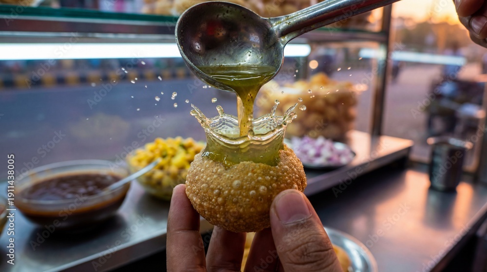 Obraz premium Pani Puri Splash Moment With Spiced Water