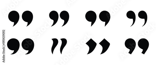Collection of black quotation marks and brackets in different styles are used to show direct speech dialogue and specific titles of short works like articles or songs.