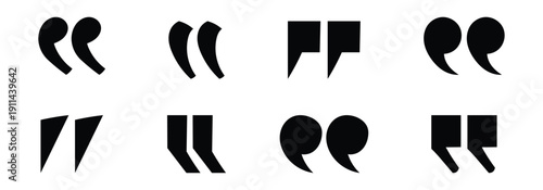 Quotation mark double quote icon. Diverse quotation mark silhouettes isolated on white background. Vector illustration. EPS 10