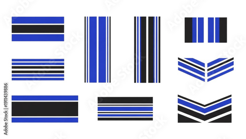 Blue Black and White Racing Stripe Bar Pattern Set
