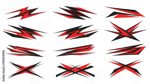 Red and Black Lightning Racing Stripe Decal Sticker Set