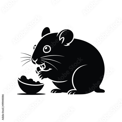 Black Hamster Eating Food from a Bowl
