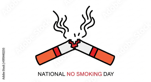 National no smoking day illustration with crossed cigarettes and smoke on white background