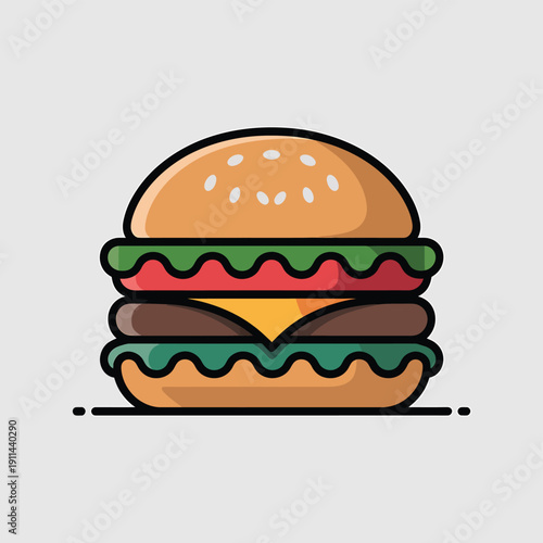 Colorful Burger with Lettuce Tomato and Cheese on Bun food hamburger sandwich d