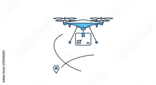 Drone delivering package with gps navigation flying through air