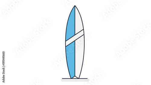 Surfboard vector illustration with blue and white stripes on a clean white background