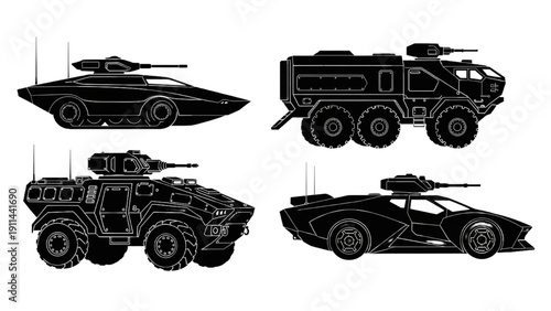 Collection of futuristic military vehicles for science fiction concepts