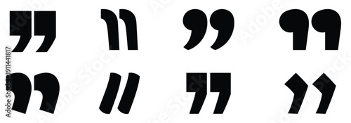 Assortment of quotation mark and citation symbols. Quotation mark Icons Set. Quotation mark icon collection. Vector illustration.