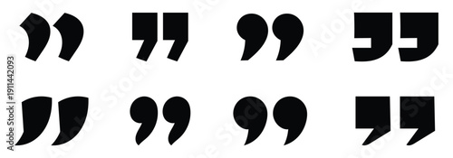 Quotation mark icon set. Quote icon is ideal for text bubble, typographic symbol, communication design, speech element, graphic mark. Vector illustration.