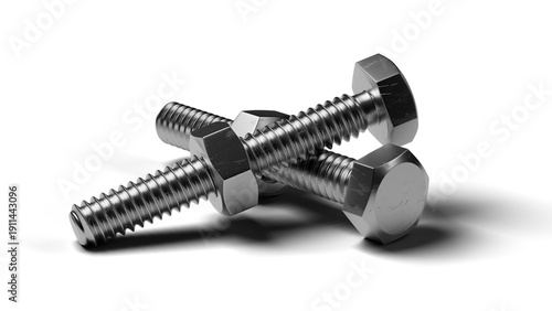 Tableau sur toile Two Metal Bolts and Nuts with Transparent Background 3d Render