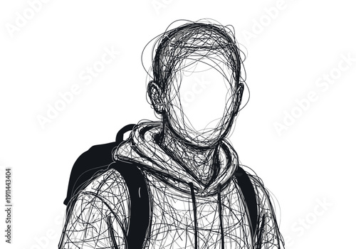 Abstract Sketch of a Person with a Backpack.