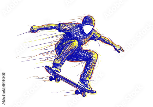 Dynamic Skateboarder Performing a Trick with Speed and Agility.