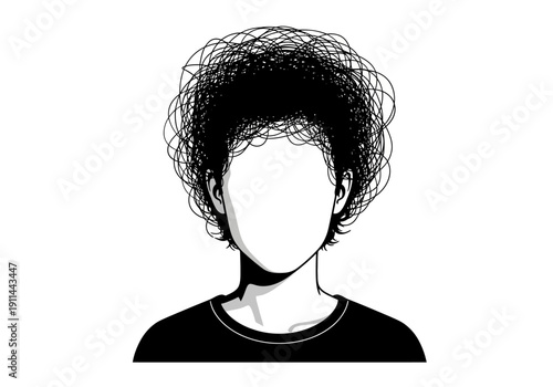 Stylized Portrait of a Person with Wild Curly Hair.