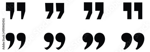 Stylish quotation mark icon set. Vector black quote mark isolated on a white background.