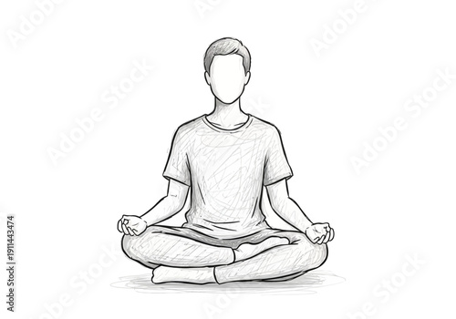 Man Meditating in Lotus Pose Sketch.